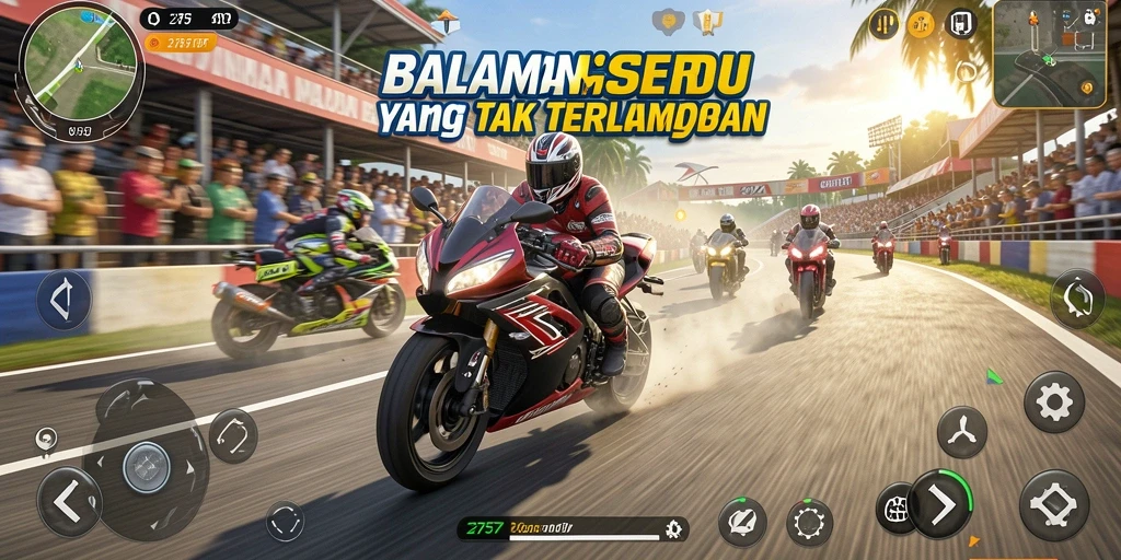 Gameplay balapan motor yang mendebarkan dan seru.