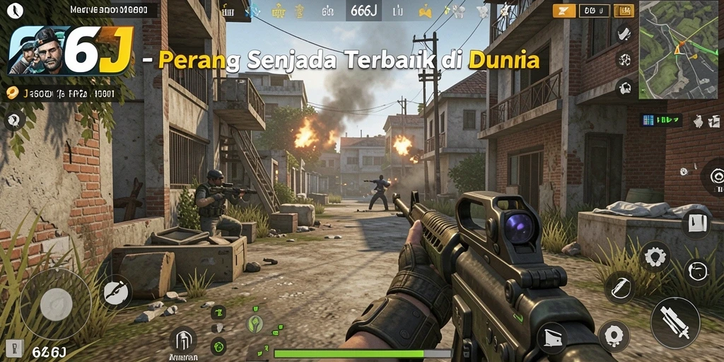 Screenshot utama 666J menampilkan aksi tembak-menembak intens dalam gameplay FPS.