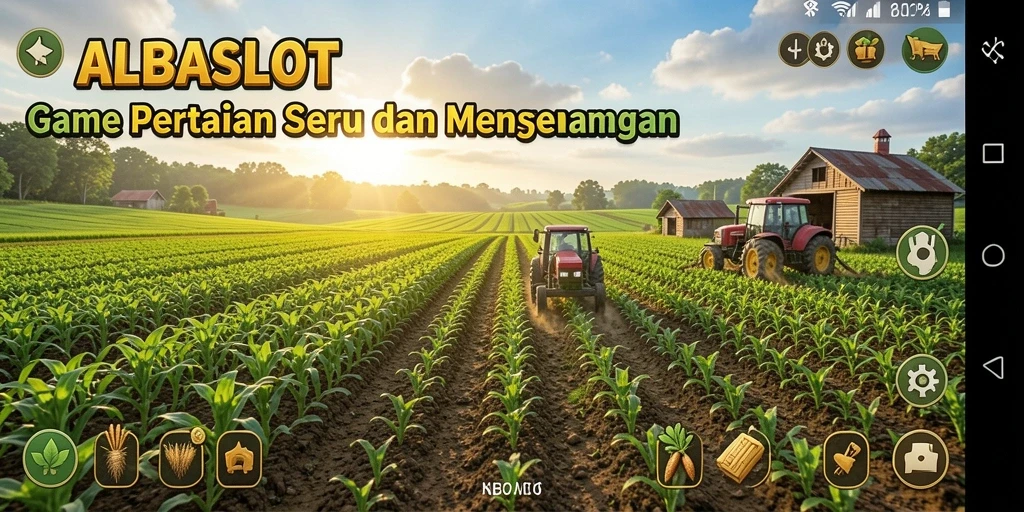 Tampilan gameplay seru dari ALBASLOT dengan aktivitas bertani.