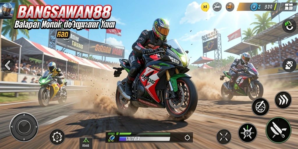 Gameplay seru dalam balapan motor kebut-kebutan.