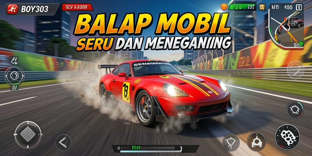 Tampilan menarik saat bermain BOY303 dengan mobil balap di lintasan.