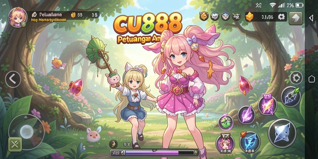 Tangkapan layar CU888 menampilkan karakter anime dalam aksi penuh warna.