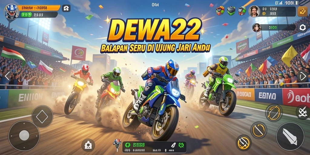 Tampilan gameplay DEWA22 dengan aksi balapan yang mendebarkan dan mobil beragam.
