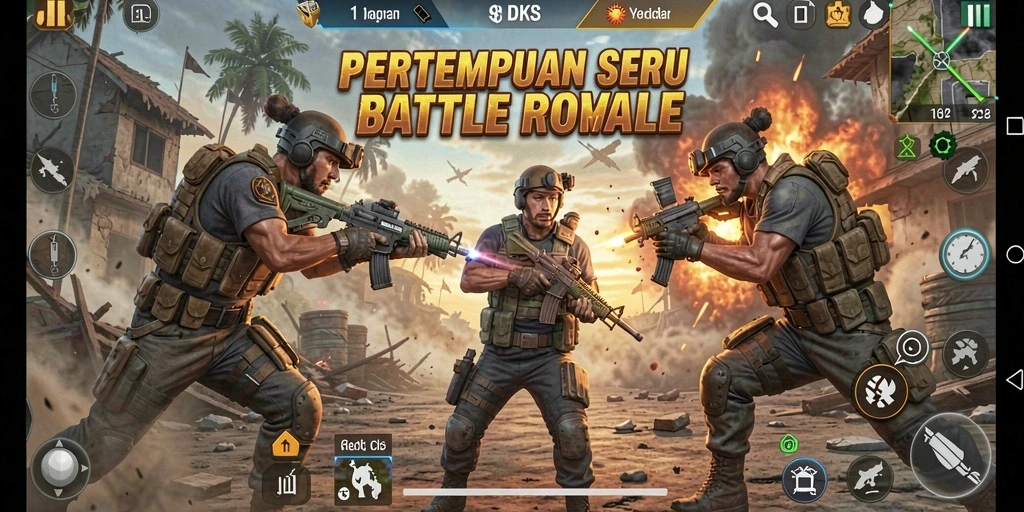 Gameplay DKK yang intens dalam arena Battle Royale yang seru.