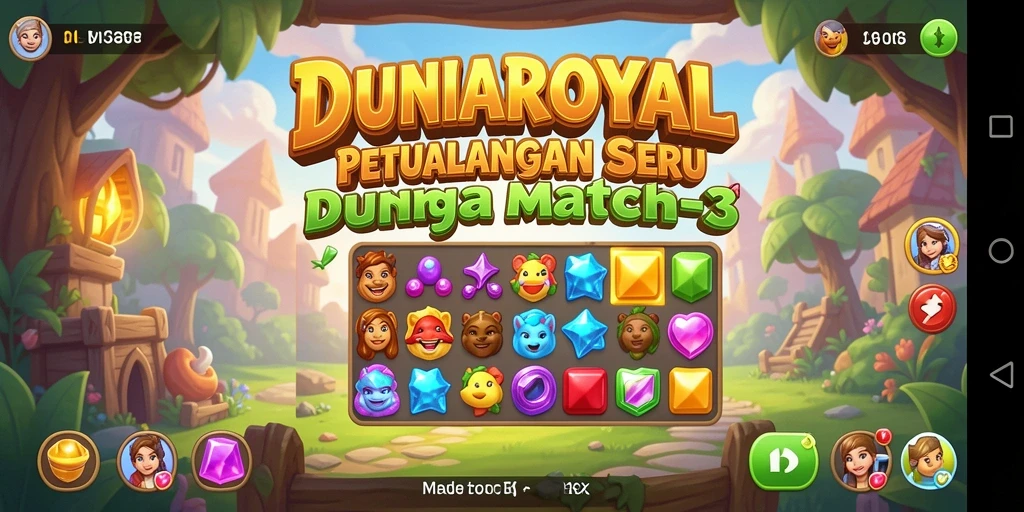 Tampilan gameplay DUNIAROYAL yang seru dengan permata berwarna-warni.