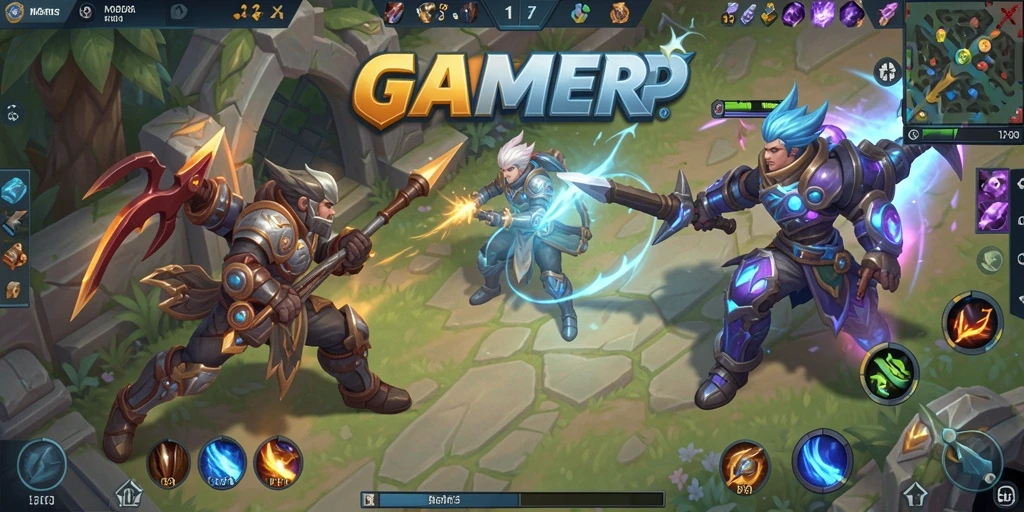 Menampilkan aksi menarik dalam permainan GAMERP MOBA.