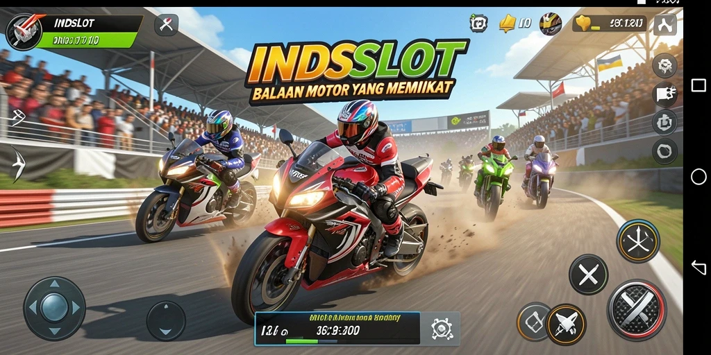 Tampilan gameplay <strong>INDSLOT</strong> yang memukau dengan balapan motor yang seru.