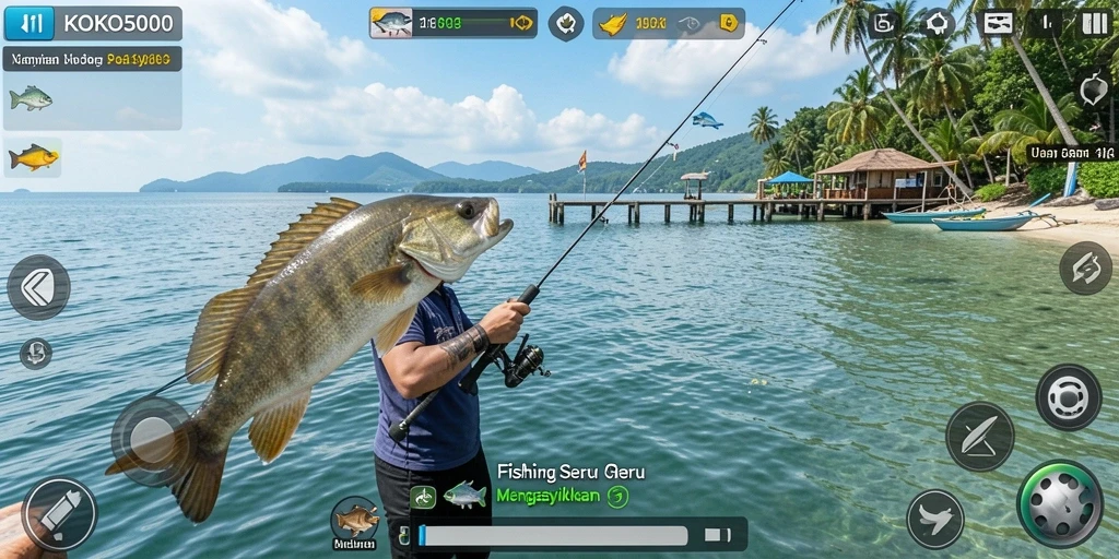 Screenshot KOKO5000 menampilkan gameplay memancing yang mendebarkan.