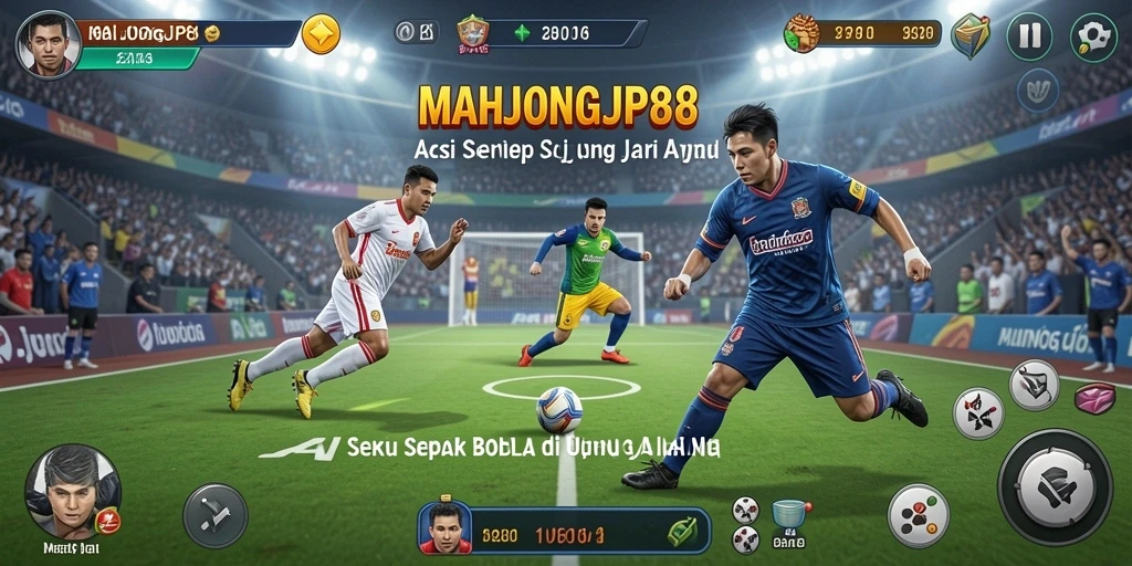 Tangkapan layar gameplay <strong>MAHJONGJP88</strong> menunjukkan aksi sepak bola yang intens.
