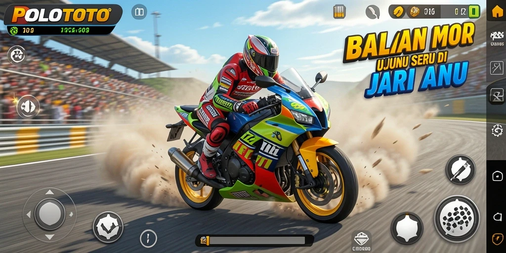 Tampilan atraktif dari gameplay balapan motor yang mendebarkan.