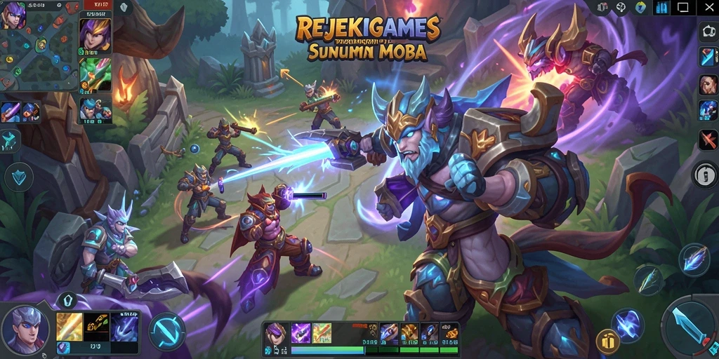 Screenshot utama REJEKIGAMES menampilkan momen epic dalam pertempuran MOBA.