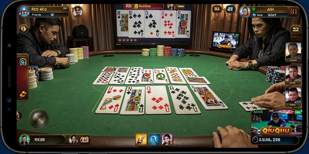 Screenshot gameplay RK88 yang menampilkan keseruan QiuQiu.