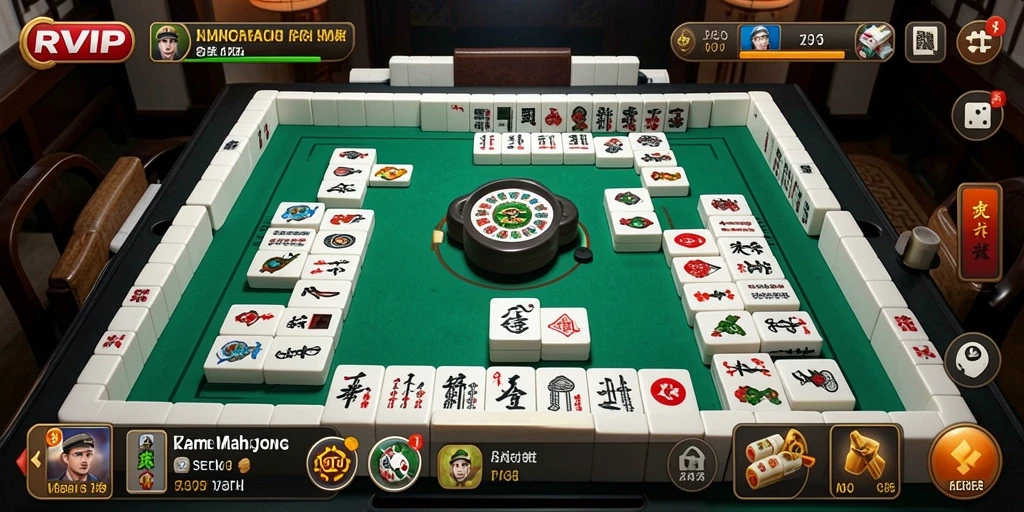 Tampilan gameplay RVIP dengan ubin Mahjong yang berwarna-warni.