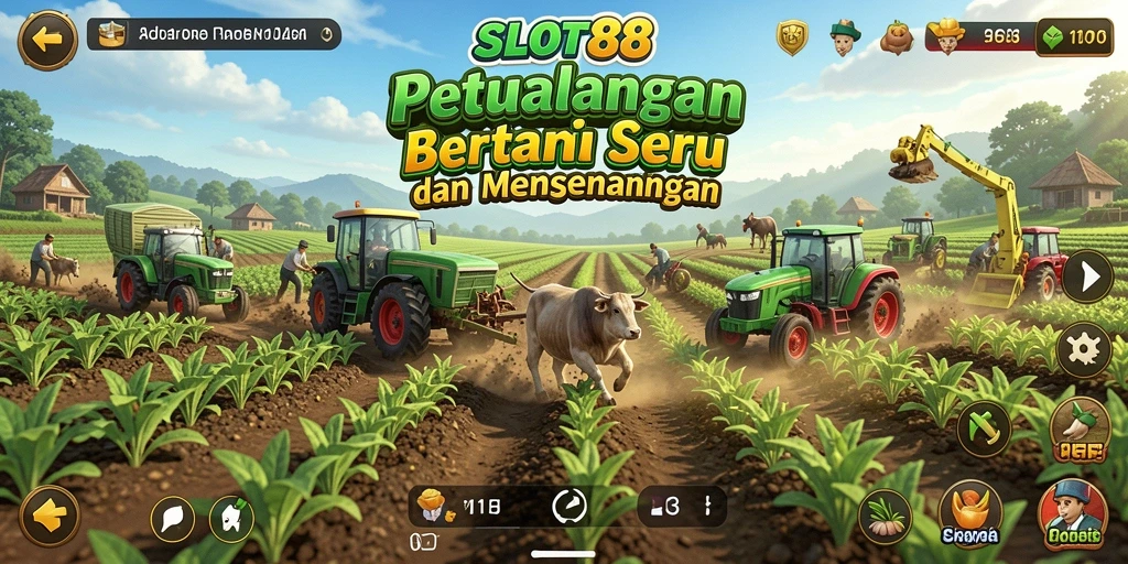 Screenshot utama SLOT88 menampilkan kebun yang subur dengan berbagai tanaman.