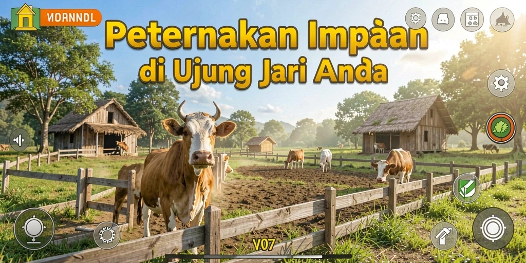 Tampilan gameplay V07 yang menampilkan ladang dan aktivitas pertanian.