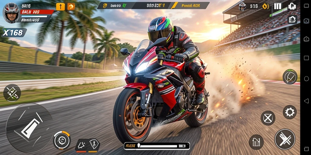 Tampilan luar biasa dari gameplay balapan motor di X168.
